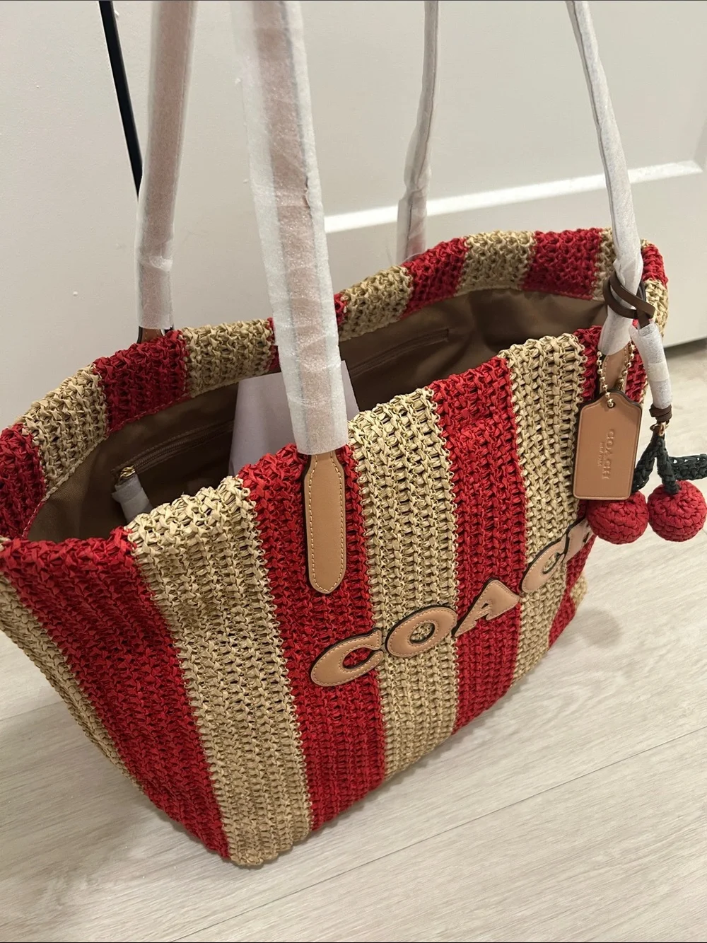 Coach (NWT) City Tote Bag With Stripes And Cherry Charm - Picture 9 of 16
